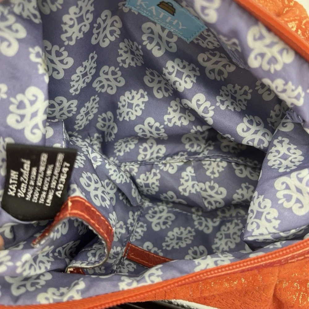 Kathy Van Zeeland Y2K Crown Print Hobo Bag Chain Link MCBling Logo Faux Suede